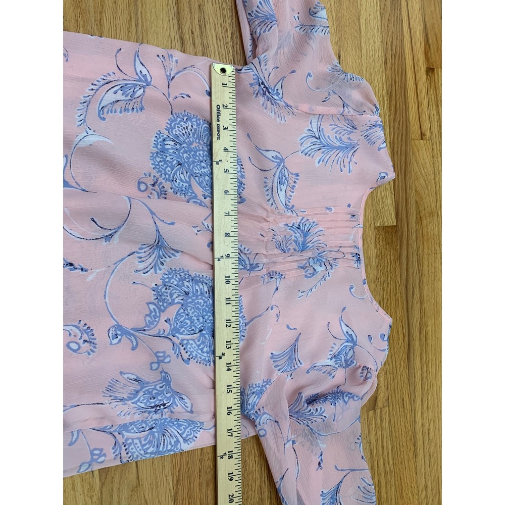Tommy Hilfiger Peach Blue Floral Paisley Chiffon Pintuck Blouse XS TP/XP - Picture 7 of 9